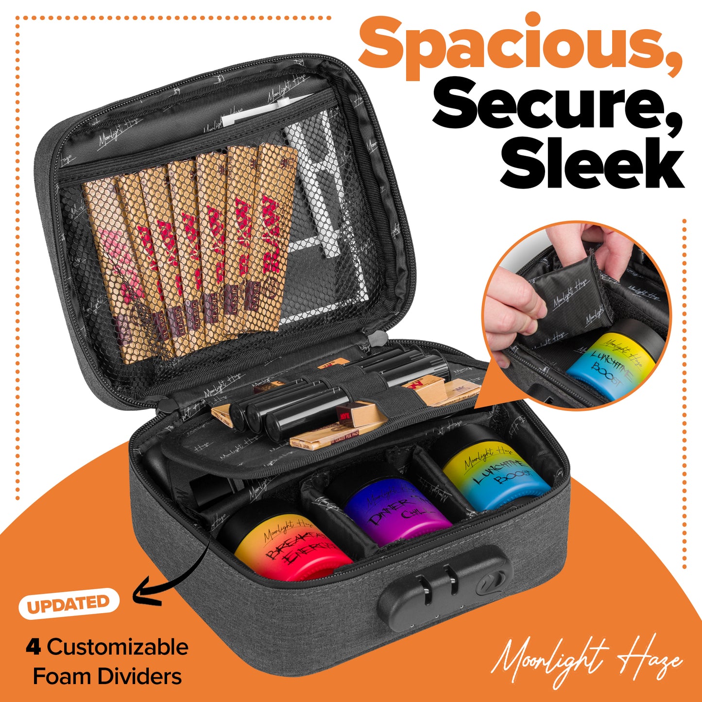 Smell Proof Bag with Medium (2") Grinder, 3x Stash Jars & 3x Doob Tubes