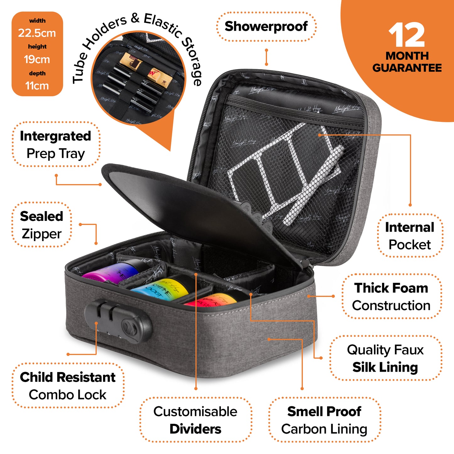 Smell Proof Bag with Medium (2") Grinder, 3x Stash Jars & 3x Doob Tubes