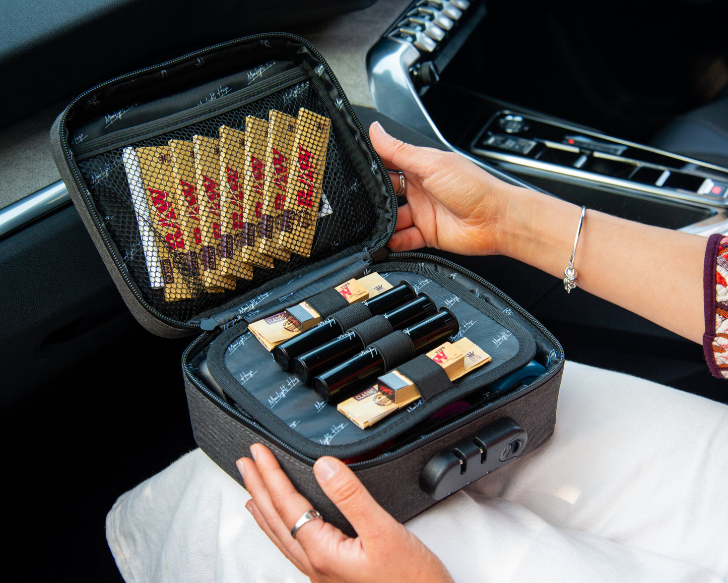 Smell Proof Bag with Medium (2") Grinder, 3x Stash Jars & 3x Doob Tubes
